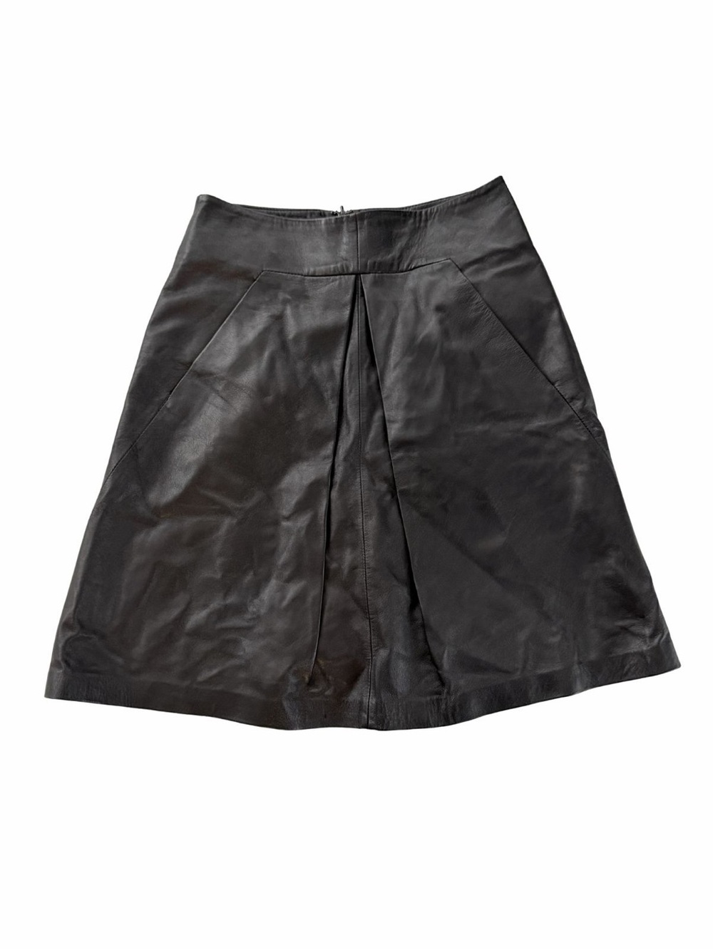 Vintage 90s Danier Black Genuine Leather Pleated A-Line Mini Skirt with Pockets